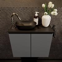 Mondiaz Fowy toiletmeubel 60x50x23cm dark grey mat 1 kraangat wasbak: links 2 deuren solid surface met blad MDF kleur wasbak: zwart FOWY59008darkgreyurban