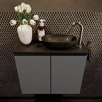 Mondiaz Fowy toiletmeubel 60x50x23cm dark grey mat 1 kraangat wasbak: rechts 2 deuren solid surface met blad MDF kleur wasbak: zwart FOWY59009darkgreyurban