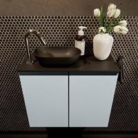 Mondiaz Fowy toiletmeubel 60x50x23cm clay mat 1 kraangat wasbak: links 2 deuren solid surface met blad MDF kleur wasbak: zwart FOWY59008clayurban