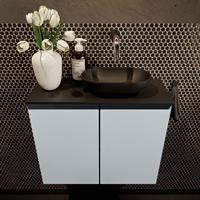 Mondiaz Fowy toiletmeubel 60x50x23cm clay mat 0 kraangaten wasbak: rechts 2 deuren solid surface met blad MDF kleur wasbak: zwart FOWY59012clayurban