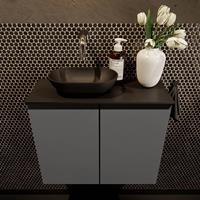 Mondiaz Fowy toiletmeubel 60x50x23cm dark grey mat 0 kraangaten wasbak: links 2 deuren solid surface met blad MDF kleur wasbak: zwart FOWY59011darkgreyurban