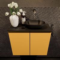 Mondiaz Fowy toiletmeubel 60x50x23cm ocher mat 0 kraangaten wasbak: rechts 2 deuren solid surface met blad MDF kleur wasbak: zwart FOWY59012ocherurban