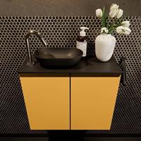 Mondiaz Fowy toiletmeubel 60x50x23cm ocher mat 1 kraangat wasbak: links 2 deuren solid surface met blad MDF kleur wasbak: zwart FOWY59008ocherurban