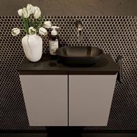 Mondiaz Fowy toiletmeubel 60x50x23cm smoke mat 0 kraangaten wasbak: rechts 2 deuren solid surface met blad MDF kleur wasbak: zwart FOWY59012smokeurban