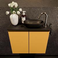 Mondiaz Fowy toiletmeubel 60x50x23cm ocher mat 1 kraangat wasbak: rechts 2 deuren solid surface met blad MDF kleur wasbak: zwart FOWY59009ocherurban