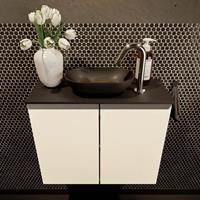 Mondiaz Fowy toiletmeubel 60x50x23cm talc mat 1 kraangat wasbak: midden 2 deuren solid surface met blad MDF kleur wasbak: zwart FOWY59007talcurban