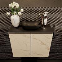 Mondiaz Fowy toiletmeubel 60x50x23cm Carrara mat 1 kraangat wasbak: midden 2 deuren solid surface met blad Melamine kleur wasbak: zwart FOWY59007Carraraurban