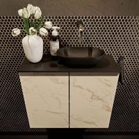 Mondiaz Fowy toiletmeubel 60x50x23cm Carrara mat 0 kraangaten wasbak: rechts 2 deuren solid surface met blad Melamine kleur wasbak: zwart FOWY59012Carraraurban