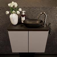 Mondiaz Fowy toiletmeubel 60x50x23cm smoke mat 1 kraangat wasbak: rechts 2 deuren solid surface met blad MDF kleur wasbak: zwart FOWY59009smokeurban