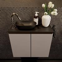 Mondiaz Fowy toiletmeubel 60x50x23cm smoke mat 1 kraangat wasbak: links 2 deuren solid surface met blad MDF kleur wasbak: zwart FOWY59008smokeurban