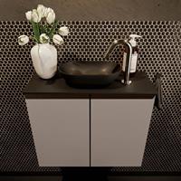 Mondiaz Fowy toiletmeubel 60x50x23cm smoke mat 1 kraangat wasbak: midden 2 deuren solid surface met blad MDF kleur wasbak: zwart FOWY59007smokeurban