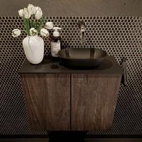 Mondiaz Fowy toiletmeubel 60x50x23cm dark brown mat 0 kraangaten wasbak: rechts 2 deuren solid surface met blad Melamine kleur wasbak: zwart FOWY59012darkbrownurban