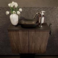 Mondiaz Fowy toiletmeubel 60x50x23cm dark brown mat 1 kraangat wasbak: midden 2 deuren solid surface met blad Melamine kleur wasbak: zwart FOWY59007darkbrownurban