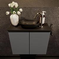 Mondiaz Fowy toiletmeubel 60x50x23cm dark grey mat 1 kraangat wasbak: midden 2 deuren solid surface met blad MDF kleur wasbak: zwart FOWY59007darkgreyurban