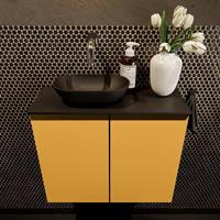 Mondiaz Fowy toiletmeubel 60x50x23cm ocher mat 0 kraangaten wasbak: links 2 deuren solid surface met blad MDF kleur wasbak: zwart FOWY59011ocherurban