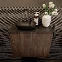 Mondiaz Fowy toiletmeubel 60x50x23cm dark brown mat 0 kraangaten wasbak: links 2 deuren solid surface met blad Melamine kleur wasbak: zwart FOWY59011darkbrownurban