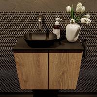 Mondiaz Fowy toiletmeubel 60x50x23cm washed oak mat 0 kraangaten wasbak: links 2 deuren solid surface met blad Melamine kleur wasbak: zwart FOWY59011washedoakurban