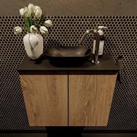 Mondiaz Fowy toiletmeubel 60x50x23cm washed oak mat 1 kraangat wasbak: midden 2 deuren solid surface met blad Melamine kleur wasbak: zwart FOWY59007washedoakurban