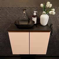 Mondiaz Fowy toiletmeubel 60x50x23cm rosee mat 0 kraangaten wasbak: links 2 deuren solid surface met blad MDF kleur wasbak: zwart FOWY59011roseeurban