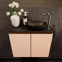 Mondiaz Fowy toiletmeubel 60x50x23cm rosee mat 1 kraangat wasbak: rechts 2 deuren solid surface met blad MDF kleur wasbak: zwart FOWY59009roseeurban