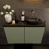 Mondiaz Fowy toiletmeubel 80x50x23cm army mat 0 kraangaten wasbak: rechts 2 deuren solid surface met blad MDF kleur wasbak: zwart FOWY59018armyurban