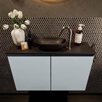 Mondiaz Fowy toiletmeubel 80x50x23cm clay mat 1 kraangat wasbak: midden 2 deuren solid surface met blad MDF kleur wasbak: zwart FOWY59013clayurban