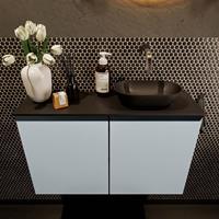 Mondiaz Fowy toiletmeubel 80x50x23cm clay mat 0 kraangaten wasbak: rechts 2 deuren solid surface met blad MDF kleur wasbak: zwart FOWY59018clayurban