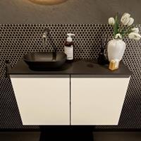 Mondiaz Fowy toiletmeubel 80x50x23cm talc mat 0 kraangaten wasbak: links 2 deuren solid surface met blad MDF kleur wasbak: zwart FOWY59017talcurban