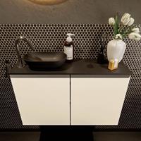 Mondiaz Fowy toiletmeubel 80x50x23cm talc mat 1 kraangat wasbak: links 2 deuren solid surface met blad MDF kleur wasbak: zwart FOWY59014talcurban