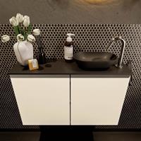 Mondiaz Fowy toiletmeubel 80x50x23cm talc mat 1 kraangat wasbak: rechts 2 deuren solid surface met blad MDF kleur wasbak: zwart FOWY59015talcurban