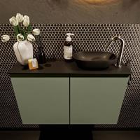 Mondiaz Fowy toiletmeubel 80x50x23cm army mat 1 kraangat wasbak: rechts 2 deuren solid surface met blad MDF kleur wasbak: zwart FOWY59015armyurban