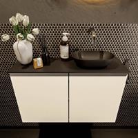 Mondiaz Fowy toiletmeubel 80x50x23cm talc mat 0 kraangaten wasbak: rechts 2 deuren solid surface met blad MDF kleur wasbak: zwart FOWY59018talcurban