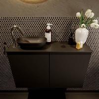 Mondiaz Fowy toiletmeubel 80x50x23cm urban mat 1 kraangat wasbak: links 2 deuren solid surface met blad MDF kleur wasbak: zwart FOWY59014urbanurban