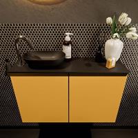 Mondiaz Fowy toiletmeubel 80x50x23cm ocher mat 1 kraangat wasbak: links 2 deuren solid surface met blad MDF kleur wasbak: zwart FOWY59014ocherurban