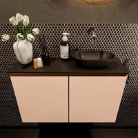 Mondiaz Fowy toiletmeubel 80x50x23cm rosee mat 0 kraangaten wasbak: rechts 2 deuren solid surface met blad MDF kleur wasbak: zwart FOWY59018roseeurban