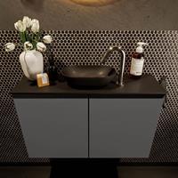 Mondiaz Fowy toiletmeubel 80x50x23cm dark grey mat 1 kraangat wasbak: midden 2 deuren solid surface met blad MDF kleur wasbak: zwart FOWY59013darkgreyurban