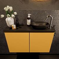 Mondiaz Fowy toiletmeubel 80x50x23cm ocher mat 1 kraangat wasbak: rechts 2 deuren solid surface met blad MDF kleur wasbak: zwart FOWY59015ocherurban