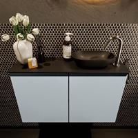 Mondiaz Fowy toiletmeubel 80x50x23cm clay mat 1 kraangat wasbak: rechts 2 deuren solid surface met blad MDF kleur wasbak: zwart FOWY59015clayurban