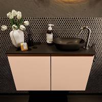 Mondiaz Fowy toiletmeubel 80x50x23cm rosee mat 1 kraangat wasbak: rechts 2 deuren solid surface met blad MDF kleur wasbak: zwart FOWY59015roseeurban