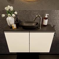 Mondiaz Fowy toiletmeubel 80x50x23cm talc mat 1 kraangat wasbak: midden 2 deuren solid surface met blad MDF kleur wasbak: zwart FOWY59013talcurban