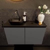 Mondiaz Fowy toiletmeubel 80x50x23cm dark grey mat 0 kraangaten wasbak: links 2 deuren solid surface met blad MDF kleur wasbak: zwart FOWY59017darkgreyurban