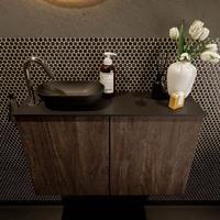 Mondiaz Fowy toiletmeubel 80x50x23cm dark brown mat 1 kraangat wasbak: links 2 deuren solid surface met blad Melamine kleur wasbak: zwart FOWY59014darkbrownurban