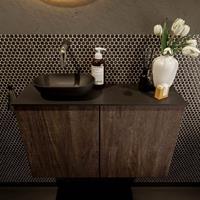 Mondiaz Fowy toiletmeubel 80x50x23cm dark brown mat 0 kraangaten wasbak: links 2 deuren solid surface met blad Melamine kleur wasbak: zwart FOWY59017darkbrownurban