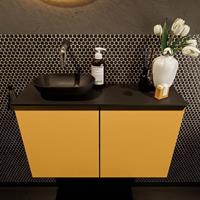 Mondiaz Fowy toiletmeubel 80x50x23cm ocher mat 0 kraangaten wasbak: links 2 deuren solid surface met blad MDF kleur wasbak: zwart FOWY59017ocherurban