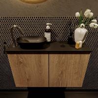 Mondiaz Fowy toiletmeubel 80x50x23cm washed oak mat 1 kraangat wasbak: links 2 deuren solid surface met blad Melamine kleur wasbak: zwart FOWY59014washedoakurban