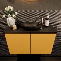 Mondiaz Fowy toiletmeubel 80x50x23cm ocher mat 1 kraangat wasbak: midden 2 deuren solid surface met blad MDF kleur wasbak: zwart FOWY59013ocherurban