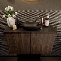 Mondiaz Fowy toiletmeubel 80x50x23cm dark brown mat 1 kraangat wasbak: midden 2 deuren solid surface met blad Melamine kleur wasbak: zwart FOWY59013darkbrownurban