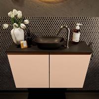 Mondiaz Fowy toiletmeubel 80x50x23cm rosee mat 1 kraangat wasbak: midden 2 deuren solid surface met blad MDF kleur wasbak: zwart FOWY59013roseeurban