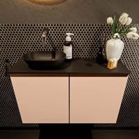 Mondiaz Fowy toiletmeubel 80x50x23cm rosee mat 0 kraangaten wasbak: links 2 deuren solid surface met blad MDF kleur wasbak: zwart FOWY59017roseeurban