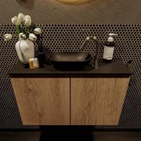 Mondiaz Fowy toiletmeubel 80x50x23cm washed oak mat 1 kraangat wasbak: midden 2 deuren solid surface met blad Melamine kleur wasbak: zwart FOWY59013washedoakurban